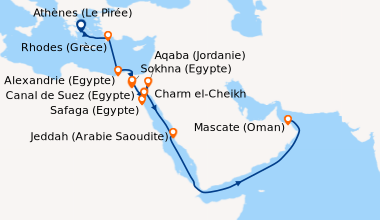 Itinéraire de la croisière Athènes (Le Pirée), Rhodes (Grèce), En mer, A...