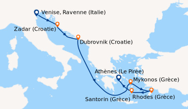Itinéraire de la croisière Venise, Ravenne (Italie), Zadar (Croatie), Du...