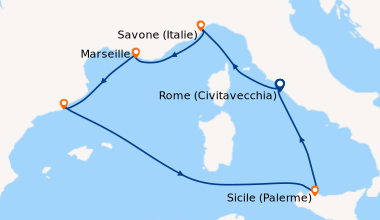 Itinéraire de la croisière Italie, France, Espagne