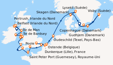 Itinéraire de la croisière Copenhague (Danemark), Gudhjem (Danemark), Vi...