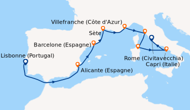 Itinéraire de la croisière Lisbonne (Portugal), En mer, Alicante (Espagn...