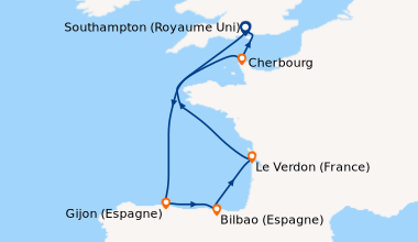 Itinéraire de la croisière Southampton (Royaume Uni) , En mer, Gijon (Es...