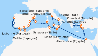 Itinéraire de la croisière Athènes (Le Pirée), Kusadasi (Turquie), Bodru...