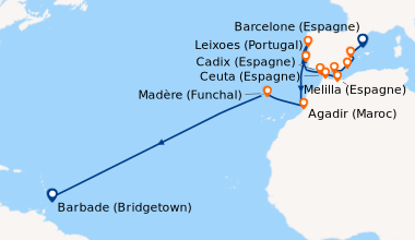 Itinéraire de la croisière Barcelone (Espagne), Valence (Espagne), Carth...