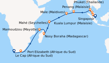 Itinéraire de la croisière Singapour, Kuala Lumpur (Malaisie), Penang (M...