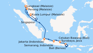 Itinéraire de la croisière Singapour, Kuala Lumpur (Malaisie), Langkawi ...