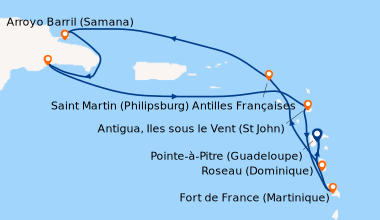 Itinéraire de la croisière Antilles