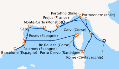 Itinéraire de la croisière Monte-Carlo (Monaco), Portovenere (Italie), P...