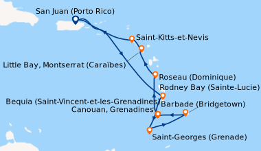 Itinéraire de la croisière San Juan (Porto Rico), En mer, Rodney Bay (Sa...