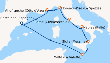 Itinéraire de la croisière Barcelone (Espagne), En mer, Malte (La Valett...