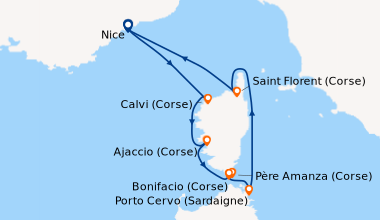 Itinéraire de la croisière Rivages corses sous les voiles du Ponant