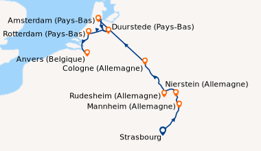 Itinéraire de la croisière Croisière de Strasbourg à Anvers : le Rhin romantique et la Hollande (HAV_PP)