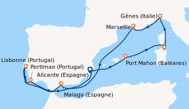 Itinéraire de la croisière Alicante (Espagne), Port Mahon (Baléares), Ol...