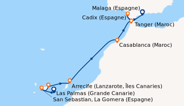 Itinéraire de la croisière Canaries, Maroc et péninsule ibérique