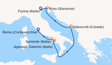 Itinéraire de la croisière Rome (Civitavecchia), Sorrente (Italie), Agro...