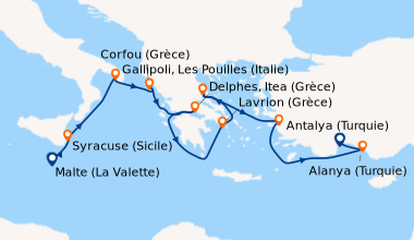 Itinéraire de la croisière La Méditerranée : empreintes des grandes civilisations