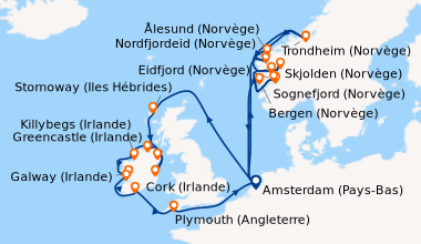 Itinéraire de la croisière Amsterdam (Pays-Bas), En mer, Nordjford (norv...