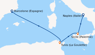 Itinéraire de la croisière Naples (Italie), Sicile (Palerme), Tunis (La ...
