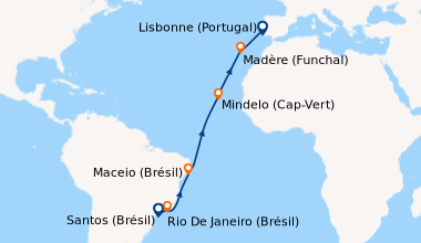 Itinéraire de la croisière Santos (Brésil), Rio De Janeiro (Brésil), En ...