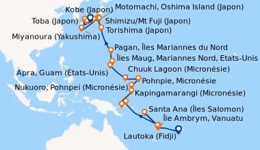 Itinéraire de la croisière Lautoka (Fidji), En mer, Île Ambrym, Vanuatu,...