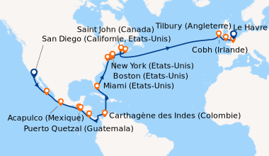 Itinéraire de la croisière San Diego (Californie, Etats-Unis), En mer, E...
