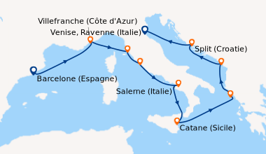 Itinéraire de la croisière Barcelone (Espagne), Cannes, Livourne (Floren...