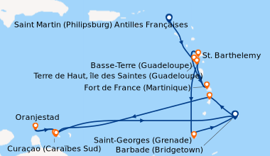 Itinéraire de la croisière Saint Martin (Philipsburg) Antilles Française...