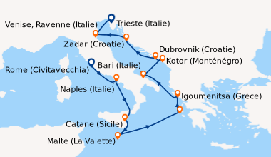 Itinéraire de la croisière Rome (Civitavecchia), Naples (Italie), Catane...