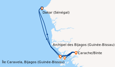 Itinéraire de la croisière Aventure aux Bijagos