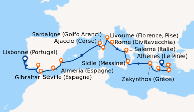 Itinéraire de la croisière Lisbonne (Portugal), Séville (Espagne), Sévil...