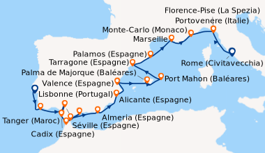 Itinéraire de la croisière Lisbonne (Portugal), Portimao (Portugal), Sév...