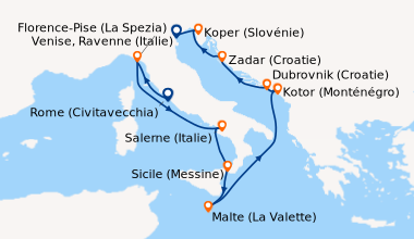 Itinéraire de la croisière Rome (Civitavecchia), Florence-Pise (La Spezi...