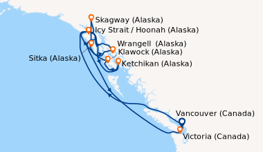 Itinéraire de la croisière Vancouver (Canada), En mer, Ketchikan (Alaska...
