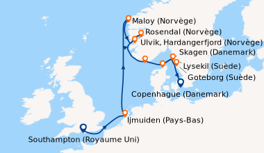 Itinéraire de la croisière Southampton (Royaume Uni) , En mer, Ijmuiden ...