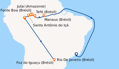 Itinéraire de la croisière Une exploration aux confins de la jungle, entre le Brésil et la Colombie, au cœur de l'Amazonie Originelle - Rio, vibrante et éternelle, et séjour d'exception aux chutes d'Iguaçu (MTA_RIGPP)