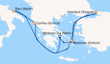 Itinéraire de la croisière Cités de Légende en Escale