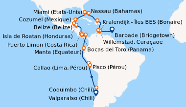 Itinéraire de la croisière Barbade (Bridgetown), En mer, Kralendijk - Îl...