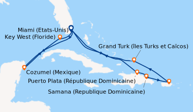 Itinéraire de la croisière Miami (Etats-Unis), En mer, Cozumel (Mexique)...