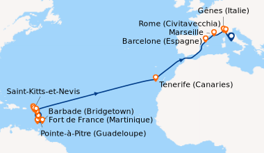 Itinéraire de la croisière Fort de France (Martinique), Pointe-à-Pitre (...