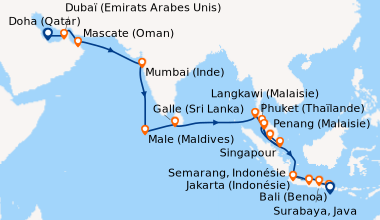 Itinéraire de la croisière Doha (Qatar), Dubaï (Emirats Arabes Unis), Ma...