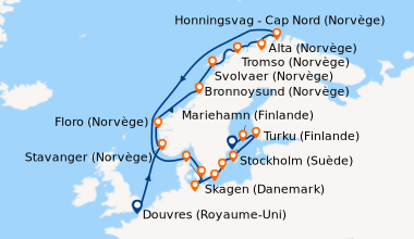 Itinéraire de la croisière Douvres (Royaume-Uni), En mer, Stavanger (Nor...