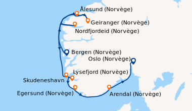 Itinéraire de la croisière Fjords norvégiens