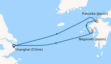 Itinéraire de la croisière Shanghai (Chine), En mer, Fukuoka (Japon), Na...