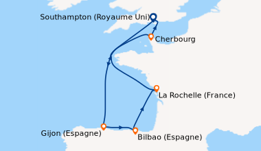 Itinéraire de la croisière Southampton (Royaume Uni) , En mer, Gijon (Es...