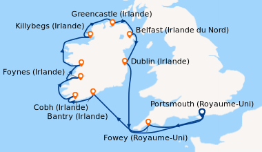 Itinéraire de la croisière Portsmouth (Royaume-Uni), Fowey (Royaume-Uni)...