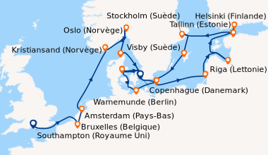 Itinéraire de la croisière Southampton (Royaume Uni) , Bruxelles (Belgiq...