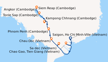 Itinéraire de la croisière Du delta du Mékong aux temples d'Angkor (1H3_PP)