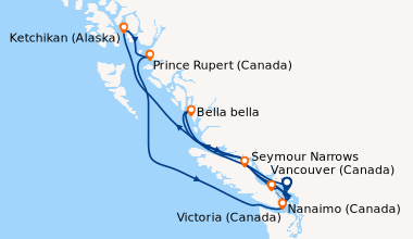 Itinéraire de la croisière Vancouver (Canada), En mer, Ketchikan (Alaska...