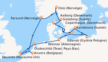 Itinéraire de la croisière Copenhague (Danemark), Karlskrona (Suède), Gd...