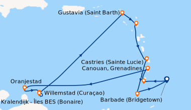 Itinéraire de la croisière Barbade (Bridgetown), Bequia (Saint-Vincent-e...